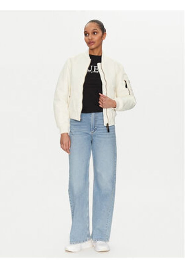 Guess Jeans Kurtka bomber W5RL81 WHAA2 Écru Regular Fit. Materiał: syntetyk