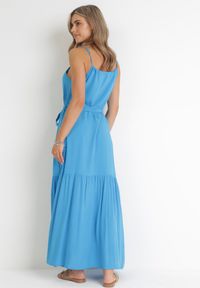 Born2be - Niebieska Rozkloszowana Sukienka Maxi na Ramiączkach Awlia. Kolor: niebieski. Długość rękawa: na ramiączkach. Sezon: lato. Długość: maxi #4
