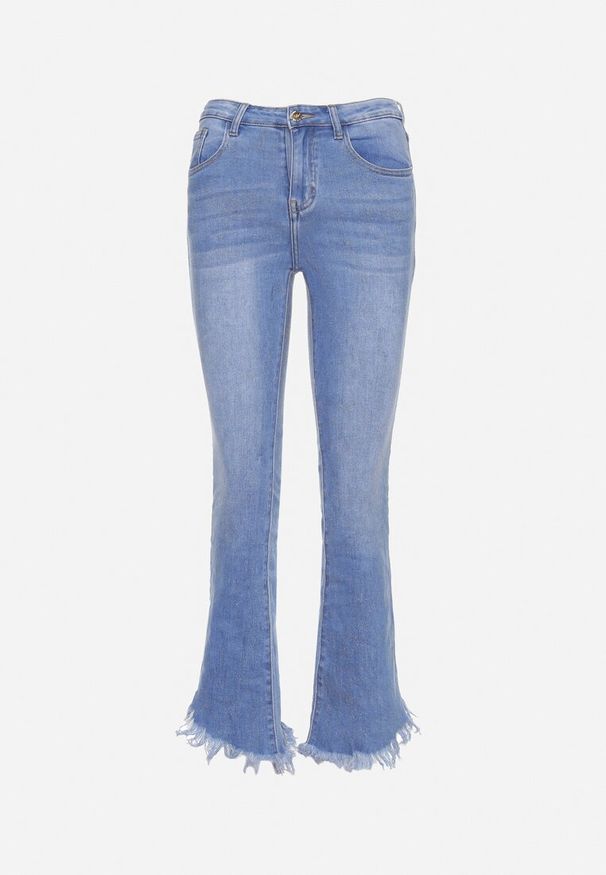 Born2be - Jasnoniebieskie Jeansy Dzwony z Postrzępionymi Nogawkami Hellise. Okazja: na co dzień. Kolor: niebieski. Styl: klasyczny, retro, elegancki, casual