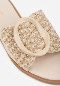 Renee - Beżowe Klapki z Plecionką i Geometryczną Klamrą Nemornell. Okazja: na co dzień. Kolor: beżowy. Materiał: len. Wzór: geometria. Sezon: lato. Styl: boho, casual, retro #7