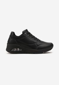 Born2be - Czarne Sznurowane Sneakersy z Ekoskóry na Miękkiej Podeszwie Lenise. Okazja: na co dzień. Kolor: czarny #2
