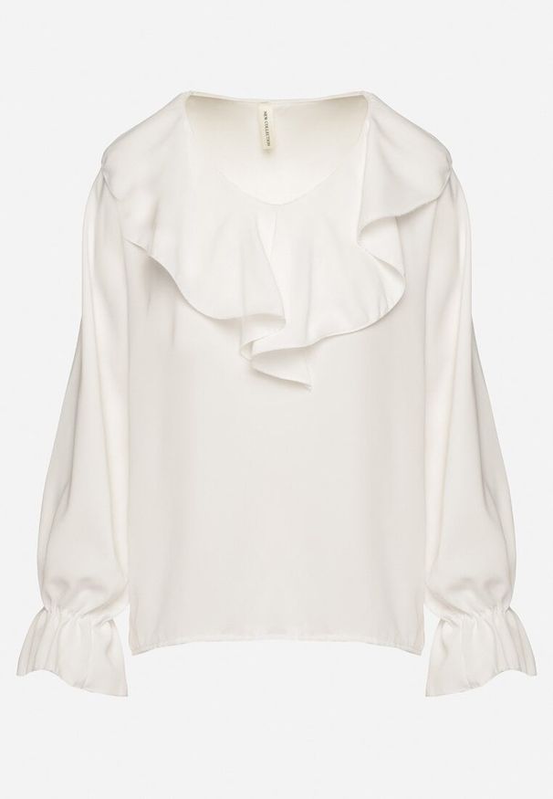 Born2be - Biała Bluzka z Ozdobną Falbanką Tanalissea. Okazja: na spotkanie biznesowe. Kolor: biały. Styl: elegancki, biznesowy