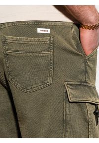 Ombre Clothing - Krótkie spodenki męskie dresowe W292 - oliwkowe - M. Kolor: oliwkowy. Materiał: dresówka. Długość: krótkie