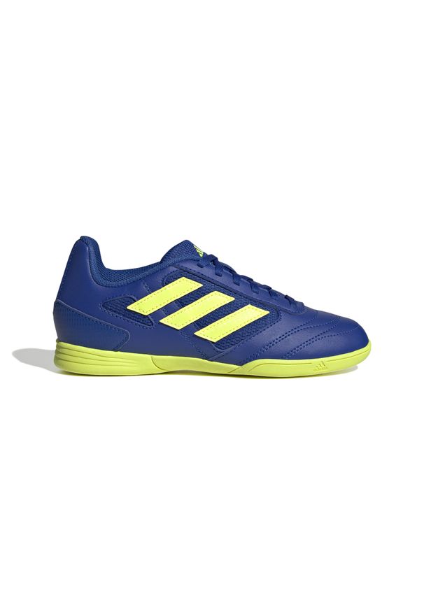 Buty halowe do piłki nożnej dla dzieci Adidas Super Sala 2 IN. Kolor: niebieski, wielokolorowy, żółty. Materiał: syntetyk, kauczuk. Szerokość cholewki: normalna. Sport: piłka nożna