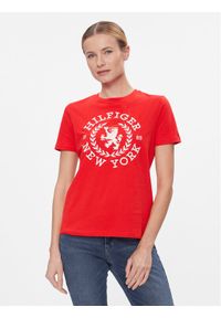 TOMMY HILFIGER - Tommy Hilfiger T-Shirt Reg Crest C-Nk Tee Ss WW0WW41058 Czerwony Regular Fit. Kolor: czerwony. Materiał: bawełna