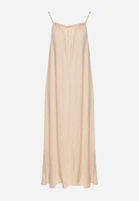 Born2be - Beżowa Rozkloszowana Sukienka z Elastyczną Górą Revielle. Okazja: na co dzień. Kolor: beżowy. Długość rękawa: na ramiączkach. Typ sukienki: rozkloszowane. Styl: casual, klasyczny #3