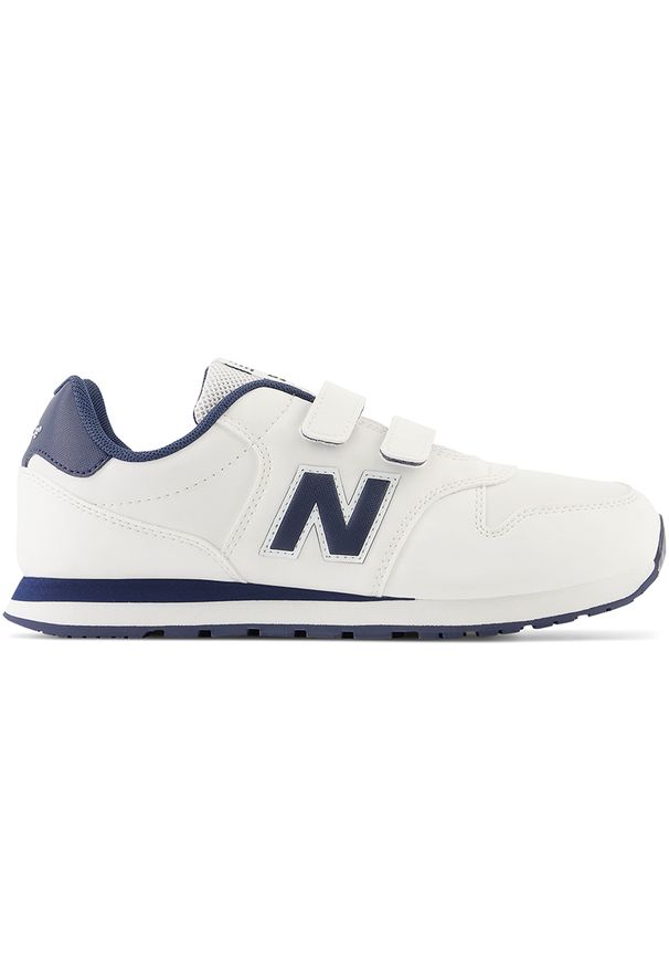 Buty dziecięce New Balance GV500WN1 – białe. Okazja: na uczelnię. Zapięcie: rzepy. Kolor: biały. Materiał: materiał, skóra, syntetyk. Szerokość cholewki: normalna. Sport: turystyka piesza