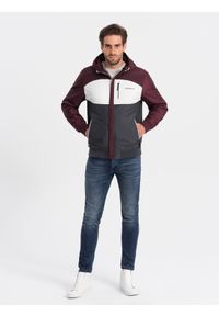 Ombre Clothing - Kurtka męska sportowa - bordowa V18 C447 - S. Kolor: czerwony. Materiał: poliester, polar. Sezon: jesień. Styl: sportowy #7