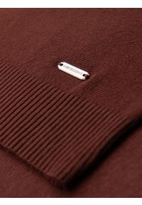 Ombre Clothing - Męska klasyczna dzianinowa koszulka męska ze ściągaczami– ciepłobrązowa V4 - Rozmiar: XL. Kolor: brązowy. Materiał: dzianina. Wzór: gładki, ze splotem. Styl: klasyczny #6