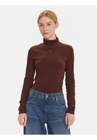 Tommy Jeans Bluzka Essential DW0DW19830 Brązowy Slim Fit. Kolor: brązowy. Materiał: bawełna