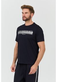 Armani Exchange - ARMANI EXCHANGE Granatowy męski t-shirt ze srebrnym logo, Rozmiar XXL. Kolor: niebieski #6