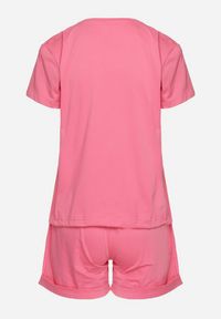 Born2be - Ciemnoróżowy Bawełniany Komplet na Lato T-shirt i Szorty z Nadrukiem Emorals. Kolor: różowy. Materiał: bawełna. Wzór: nadruk #4