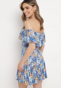 Born2be - Niebieska Sukienka Hiszpanka Mini z Elastycznej Wiskozy Zamra. Typ kołnierza: dekolt hiszpanka. Kolor: niebieski. Materiał: wiskoza. Sezon: lato. Długość: mini #5