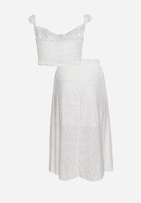 Renee - Biały Boho Komplet Top Koronkowy na Ramiączkach Spódnica z Gumką w Pasie Evoolia. Kolor: biały. Materiał: koronka #2