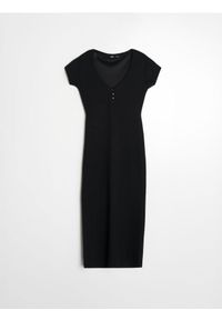 Sinsay - Dzianinowa sukienka midi w paski z wiskozą - czarny. Kolor: czarny. Materiał: dzianina, wiskoza. Wzór: paski. Długość: midi #1