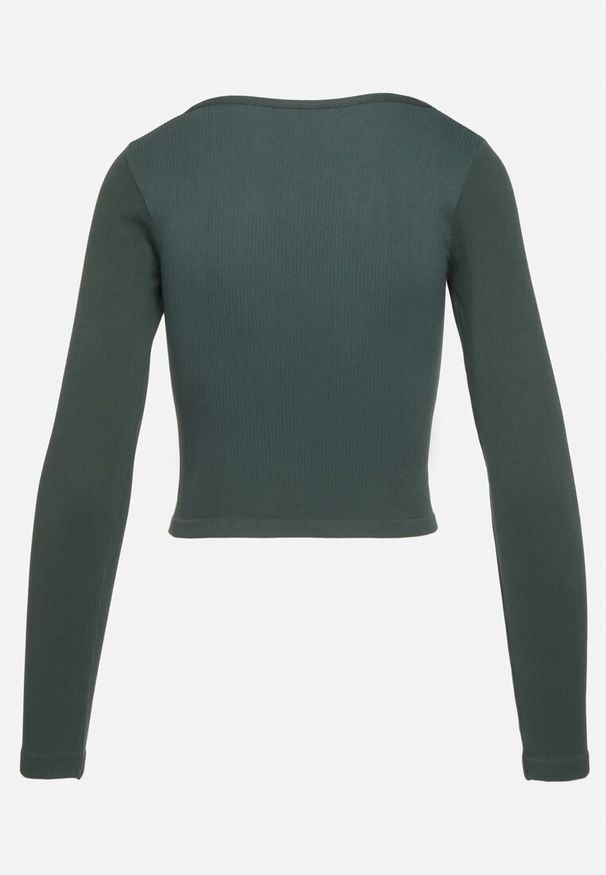 Born2be - Zielona Prążkowana Bluzka o Skróconym Dopasowanym Fasonie Caladiva. Kolor: zielony. Materiał: prążkowany. Długość rękawa: długi rękaw. Długość: krótkie