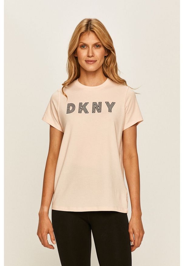 DKNY - Dkny - T-shirt. Okazja: na co dzień. Kolor: pomarańczowy. Materiał: bawełna, materiał, dzianina, elastan. Wzór: nadruk. Styl: casual