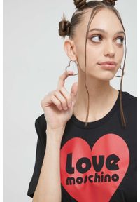 Love Moschino t-shirt bawełniany kolor czarny. Okazja: na co dzień. Kolor: czarny. Materiał: bawełna. Wzór: nadruk. Styl: casual #1