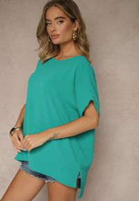 Renee - Zielony Bluzka w Stylu Nietoperza Fadeasia. Kolor: zielony. Materiał: tkanina. Sezon: lato #3