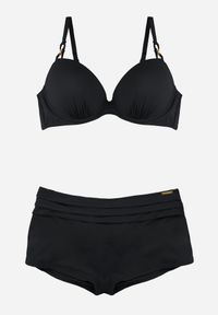 Born2be - Czarne Bikini z Ozdobnym Marszczeniem Biustonosz i Majtki Typu Bokserki Peiria. Kolor: czarny #4