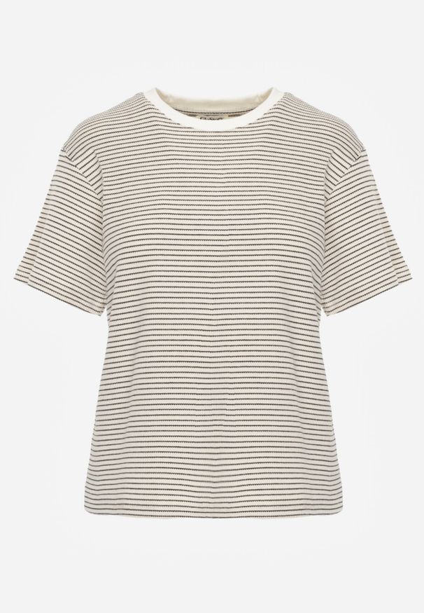 Born2be - Kremowo-Czarny Klasyczny T-shirt z Bawełny o Prostym Kroju Phemeni. Okazja: na co dzień. Kolor: czarny. Materiał: bawełna. Styl: klasyczny