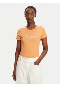 Pepe Jeans T-Shirt New Virginia PL505202 Pomarańczowy Slim Fit. Kolor: pomarańczowy. Materiał: bawełna