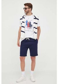 Polo Ralph Lauren bluza męska kolor biały z kapturem wzorzysta. Typ kołnierza: kaptur, polo. Kolor: biały. Materiał: dzianina. Wzór: nadruk #2