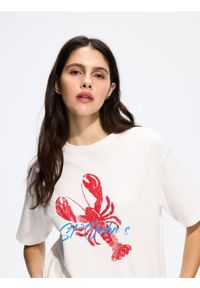 Reserved - T-shirt z nadrukiem - biały. Kolor: biały. Materiał: bawełna. Wzór: nadruk