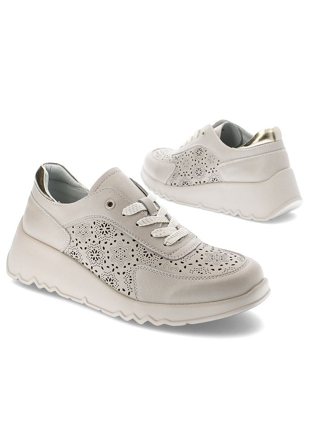 Beżowe Półbuty S.Barski Modne Obuwie Damskie. Kolor: beżowy. Materiał: skóra, materiał. Szerokość cholewki: normalna. Wzór: ażurowy. Styl: elegancki