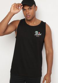 Born2be - Czarna Koszulka Tank Top z Bawełny z Nadrukiem Voanna. Kolor: czarny. Materiał: bawełna. Wzór: nadruk #7