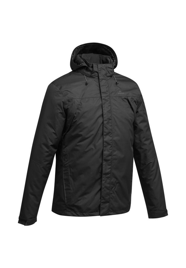 quechua - Kurtka turystyczna męska Quechua MH100 wodoodporna. Kolor: czarny. Materiał: materiał