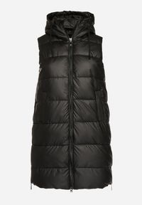 Born2be - Czarna Pikowana Kamizelka z Kapturem na Suwak i Napy Timella. Okazja: na spacer, na co dzień. Typ kołnierza: kaptur. Kolekcja: plus size. Kolor: czarny. Materiał: jeans. Wzór: aplikacja. Styl: klasyczny, casual, elegancki #3