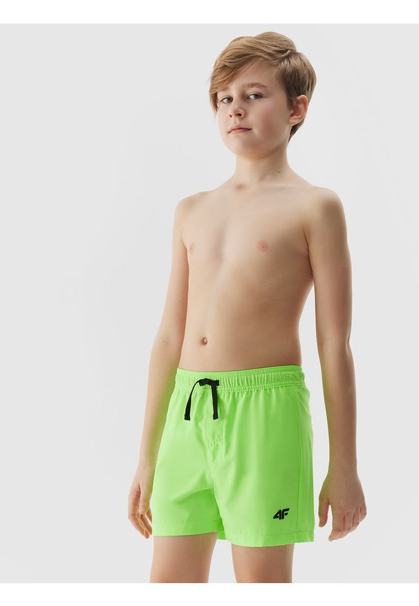 4f - 4F Spodenki plażowe boardshorty chłopięce - limonkowe 134/140 (8-10 lat). Okazja: na plażę. Kolor: zielony. Materiał: syntetyk, materiał, włókno, elastan. Wzór: jednolity. Sezon: lato. Styl: wakacyjny, casual