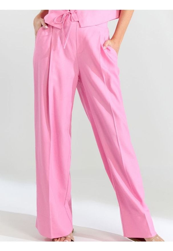 Sinsay - Spodnie wide leg w kant z domieszką lnu - różowy. Kolor: różowy. Materiał: len