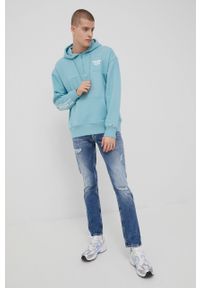 Tommy Jeans bluza bawełniana DM0DM12934.PPYY męska z kapturem z nadrukiem. Typ kołnierza: kaptur. Kolor: niebieski. Materiał: bawełna. Długość: krótkie. Wzór: nadruk #3