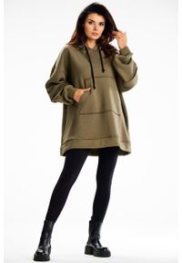 Infinite You - Bluza damska oversize z kapturem bawełna premium khaki. Okazja: na co dzień, na spacer. Typ kołnierza: kaptur. Kolor: brązowy. Materiał: bawełna. Wzór: aplikacja. Styl: casual, elegancki