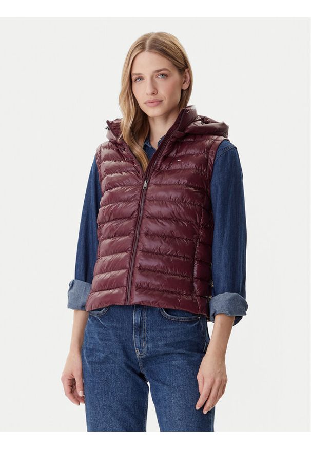 TOMMY HILFIGER - Tommy Hilfiger Bezrękawnik WW0WW47352 Bordowy Slim Fit. Kolor: czerwony. Materiał: syntetyk. Długość rękawa: bez rękawów