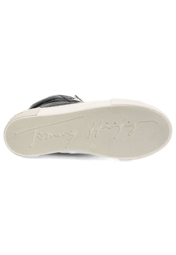 TOMMY HILFIGER - Czarne Trampki Tommy Hilfiger Modne Pikowane Buty Damskie. Okazja: na spacer. Kolor: czarny. Materiał: skóra ekologiczna, materiał. Szerokość cholewki: normalna. Wzór: aplikacja