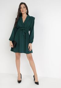 Born2be - Ciemnozielona Sukienka Gryntarish. Kolor: zielony. Materiał: materiał, zamsz. Typ sukienki: proste. Długość: mini #3