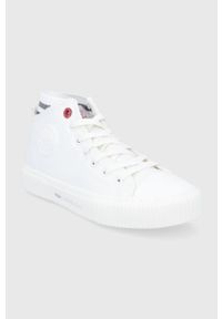 Cross Jeans Trampki damskie kolor biały. Nosek buta: okrągły. Zapięcie: sznurówki. Kolor: biały. Materiał: guma. Szerokość cholewki: normalna