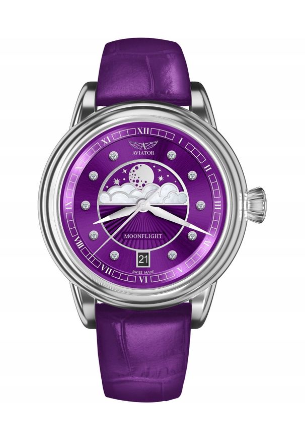 AVIATOR - Zegarek damski Aviator V.1.33.0.361.4 fioletowy. Kolor: fioletowy