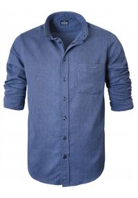Casualowa Koszula, Kołnierzyk Button Down - Pako Jeans - Granat, Jodełka. Okazja: na co dzień. Typ kołnierza: button down. Kolor: niebieski. Materiał: bawełna. Wzór: jodełka. Sezon: lato. Styl: casual #6
