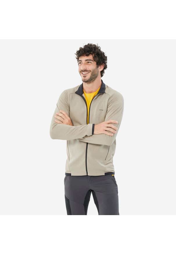 quechua - Polar turystyczny męski Quechua MH500 zamek. Typ kołnierza: kołnierzyk stójkowy. Kolor: beżowy, wielokolorowy, brązowy. Materiał: polar. Wzór: gładki. Sport: turystyka piesza