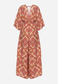 Born2be - Różowo-Żółty Kombinezon Boho z Gumką w Talii Wiązany na Plecach z Szerokimi Nogawkami Rodolia. Okazja: na co dzień. Kolor: różowy. Długość rękawa: krótki rękaw. Długość: krótkie. Styl: boho #4