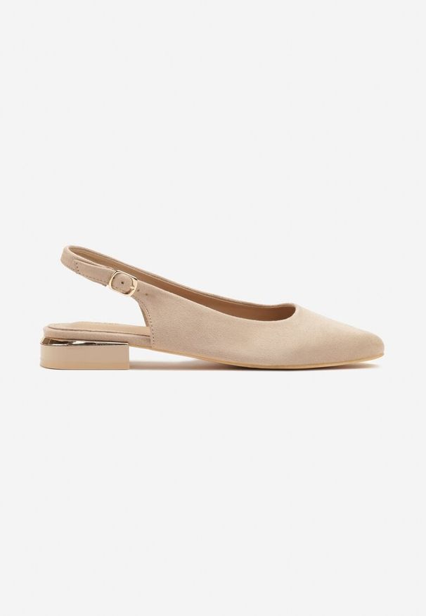 Born2be - Ciemnobeżowe Sandały Slingback Vices z Metaliczną Aplikacją przy Obcasie Ediriella. Okazja: na co dzień, na spotkanie biznesowe. Nosek buta: szpiczasty. Kolor: beżowy. Wzór: aplikacja. Sezon: lato, wiosna. Obcas: na obcasie. Styl: biznesowy, elegancki, casual. Wysokość obcasa: średni