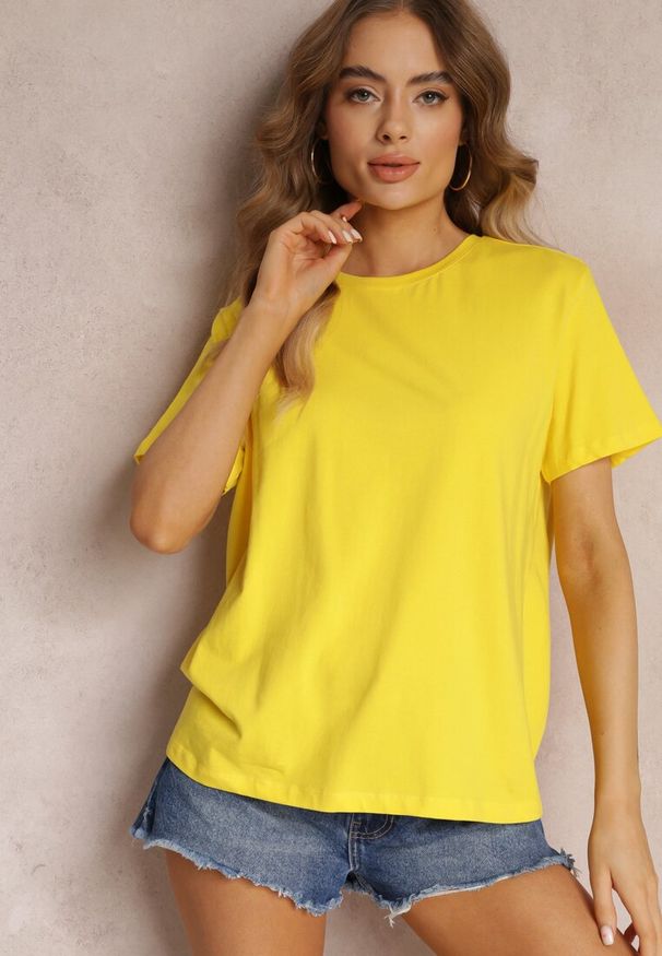 Renee - Żółty T-shirt z Krótkim Rękawem i Okrągłym Dekoltem Volksa. Kolor: żółty. Długość rękawa: krótki rękaw. Długość: krótkie