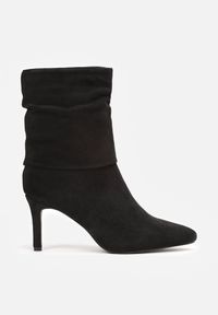 Born2be - Czarne Botki na Szpilce z Wywiniętą Cholewką Mathea. Wysokość cholewki: za kostkę. Nosek buta: szpiczasty. Kolor: czarny. Szerokość cholewki: normalna. Wzór: aplikacja, jednolity, gładki. Obcas: na szpilce. Styl: elegancki #3