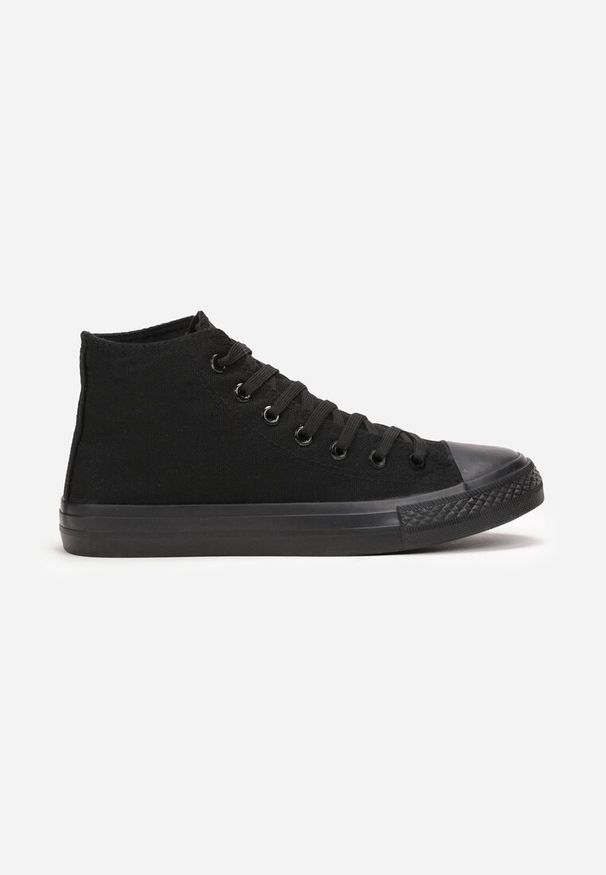 Born2be - Czarne Trampki Sznurowane z Gumowym Noskiem Bellamara. Okazja: na co dzień. Kolor: czarny. Materiał: guma. Styl: klasyczny, casual