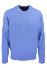 Męski, Bawełniany Sweter w Serek (V-neck) - Adriano Guinari - Niebieski. Okazja: na spotkanie biznesowe, do pracy, na co dzień. Typ kołnierza: dekolt w serek. Kolor: niebieski. Materiał: bawełna. Styl: elegancki, casual, klasyczny, biznesowy #1