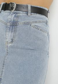 Born2be - Jasnoniebieska Spódnica Jeansowa Midi z Paskiem z Imitacji Skóry Kiarmi. Kolor: niebieski. Materiał: jeans, skóra #4